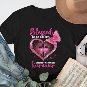 Blessed To Be Called Breast Cancer Survivor Pink Butterfly T Shirt 1 3