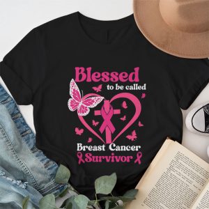 Blessed To Be Called Breast Cancer Survivor Pink Butterfly T Shirt 1