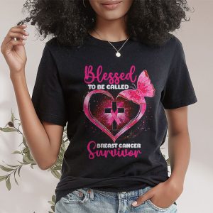 Blessed To Be Called Breast Cancer Survivor Pink Butterfly T Shirt 2 3