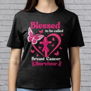 Blessed To Be Called Breast Cancer Survivor Pink Butterfly T Shirt 3