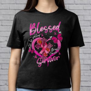 Blessed To Be Called Breast Cancer Survivor Pink Butterfly T Shirt 3 4