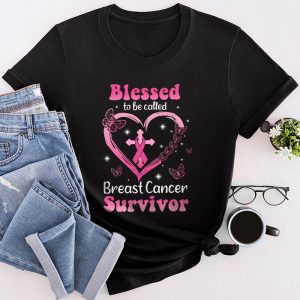 Blessed To Be Called Breast Cancer Survivor Pink Ribbon Butterfly T-Shirt 2