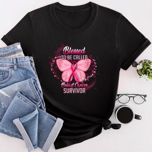 Blessed To Be Called Breast Cancer Survivor Pink Butterfly T-Shirt