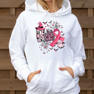 Boo Halloween Pumpkin Pink Ribbon Witch Breast Cancer Hoodie 3