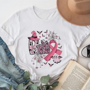 October Breast Cancer Awareness Boo Halloween Pumpkin Pink Ribbon T-Shirt 1