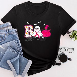 October Breast Cancer Awareness Boo Halloween Pumpkin Pink Ribbon T-Shirt 2