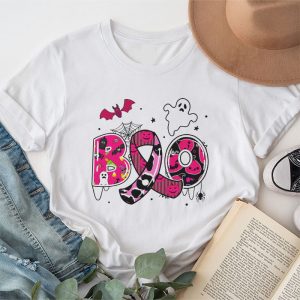 October Breast Cancer Awareness Boo Halloween Pumpkin Pink Ribbon T-Shirt 3