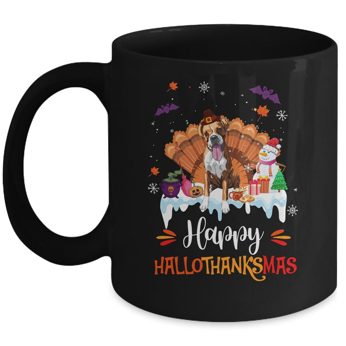 Boxer Happy HalloThanksMas Halloween Thanksgiving Christmas Ceramic Mug