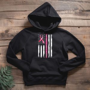 Breast Cancer Awareness Pink Ribbon USA American Flag Men Hoodie 2 3