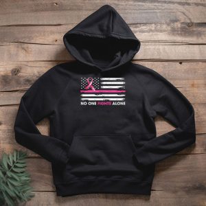 Breast Cancer Awareness Pink Ribbon USA American Flag Men Hoodie 2