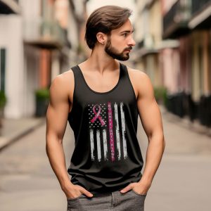 Breast Cancer Awareness Pink Ribbon USA American Flag Men Tank Top 4 3