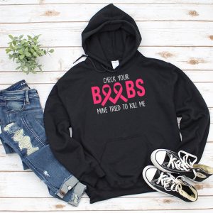 Breast Cancer Awareness Shirt Check Your Boobs Survivor Gift Hoodie 3 4