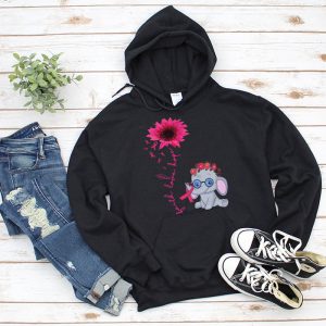 Breast Cancer Cute Elephant With Sunflower And Pink Ribbon Hoodie 3 1