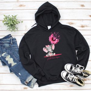 Breast Cancer Cute Elephant With Sunflower And Pink Ribbon Hoodie 3 2