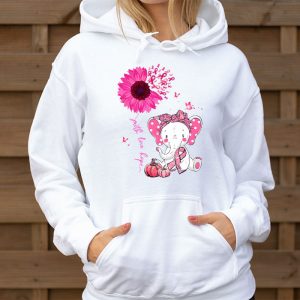 Breast Cancer Cute Elephant With Sunflower And Pink Ribbon Hoodie 3 4