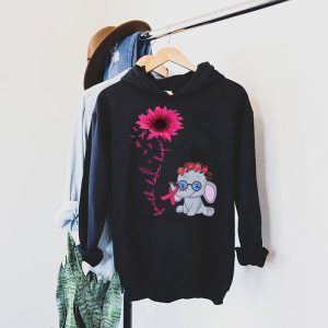 Breast Cancer Cute Elephant With Sunflower And Pink Ribbon Hoodie 4 1