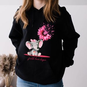 Breast Cancer Cute Elephant With Sunflower And Pink Ribbon Hoodie