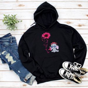 Breast Cancer Cute Elephant With Sunflower And Pink Ribbon Hoodie