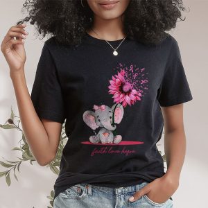 Breast Cancer Cute Elephant With Sunflower And Pink Ribbon T Shirt 2 2