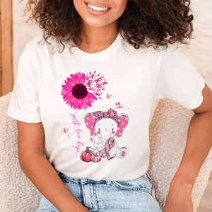 Breast Cancer Cute Elephant With Sunflower And Pink Ribbon T Shirt 2