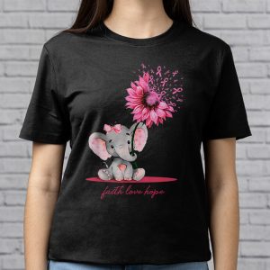 Breast Cancer Cute Elephant With Sunflower And Pink Ribbon T Shirt 3 2