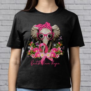 Breast Cancer Cute Elephant With Sunflower And Pink Ribbon T Shirt 3 3