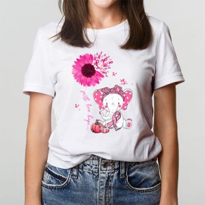 Breast Cancer Cute Elephant With Sunflower And Pink Ribbon T Shirt 3