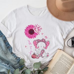 Breast Cancer Cute Elephant With Sunflower And Pink Ribbon T-Shirt