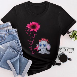 Breast Cancer Cute Elephant With Sunflower And Pink Ribbon T-Shirt