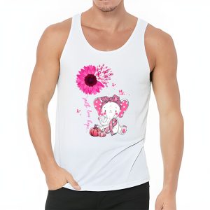 Breast Cancer Cute Elephant With Sunflower And Pink Ribbon Tank Top 3