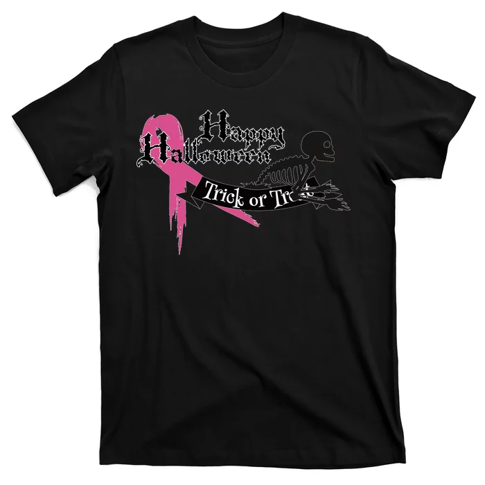 Breast Cancer Happy Halloween Skeleton Unisex T-Shirt For Adult Kids