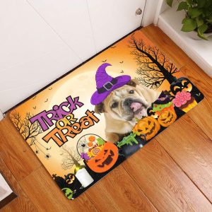 Bulldog Halloween Trick Or Treat Dog Doormat Welcome Mat