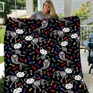 Cat Mermaid Halloween Gift Fleece Blanket