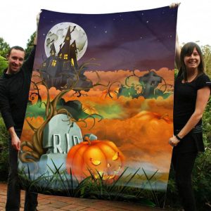 Cemetery Pumpkin Halloween Gift Personalized Custom Name Date Fleece Blanket