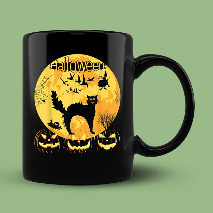 Ceramic Novelty Coffee Mug Black Scary Cat With Lighted Eyes Spooky Halloween Mug