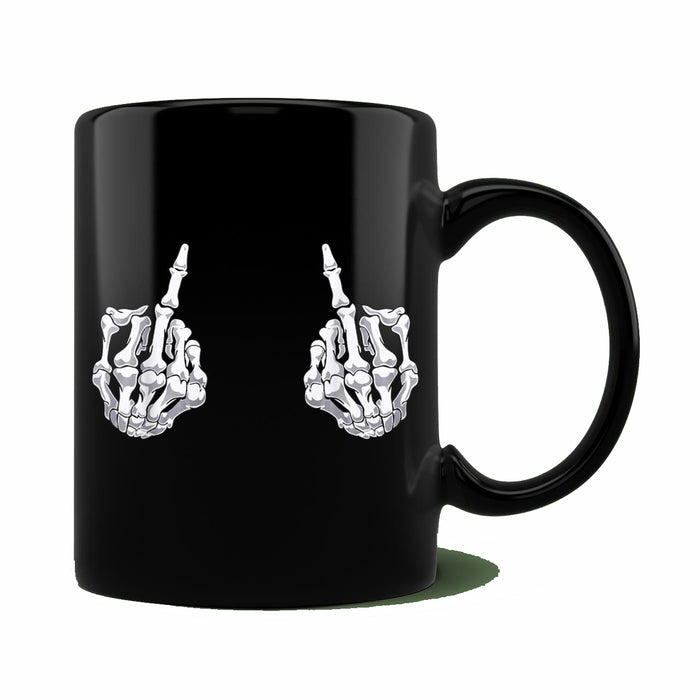 Ceramic Novelty Coffee Mug Skeleton Hand Spooky Halloween Bones Middle Finger Skull Mug