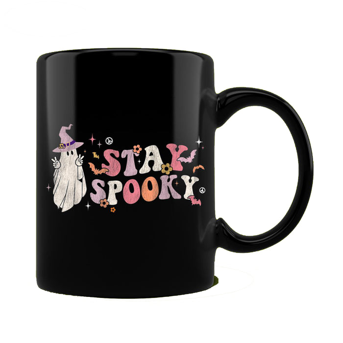 Ceramic Novelty Coffee Mug Vintage Spooky Halloween Mug Groovy Stay Peace Hippie Spooky Halloween Floral Ghost