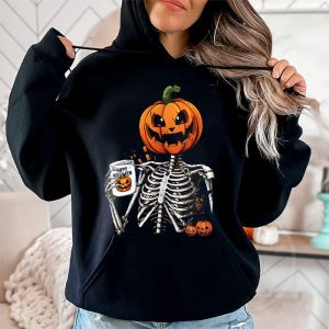 Coffee Drinking Skeleton Pumpkin Halloween Costume Women Hoodie 1 4