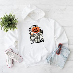 Coffee Drinking Skeleton Pumpkin Halloween Costume Women Hoodie 1 5