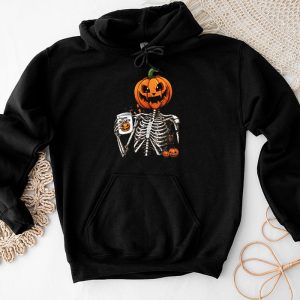 Coffee Drinking Skeleton Pumpkin Halloween Costume Women Hoodie
