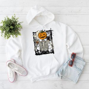 Coffee Drinking Skeleton Pumpkin Halloween Costume Women Hoodie 2 1