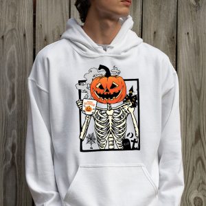 Coffee Drinking Skeleton Pumpkin Halloween Costume Women Hoodie 2 5