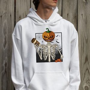 Coffee Drinking Skeleton Pumpkin Halloween Costume Women Hoodie 2 7