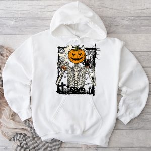 Coffee Drinking Skeleton Pumpkin Halloween Costume Women Hoodie 3 1