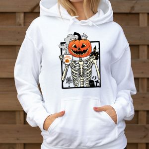 Coffee Drinking Skeleton Pumpkin Halloween Costume Women Hoodie 3 5