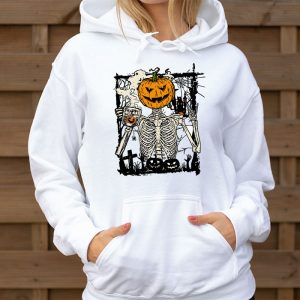 Coffee Drinking Skeleton Pumpkin Halloween Costume Women Hoodie 3 6