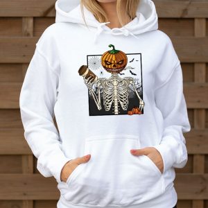 Coffee Drinking Skeleton Pumpkin Halloween Costume Women Hoodie 3 7