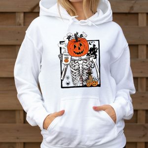 Coffee Drinking Skeleton Pumpkin Halloween Costume Women Hoodie 3 8