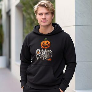 Coffee Drinking Skeleton Pumpkin Halloween Costume Women Hoodie 3 9