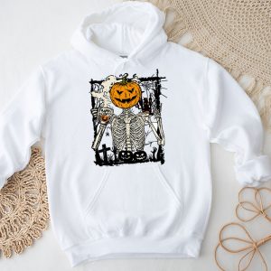 Coffee Drinking Skeleton Pumpkin Halloween Costume Women Hoodie 4 1